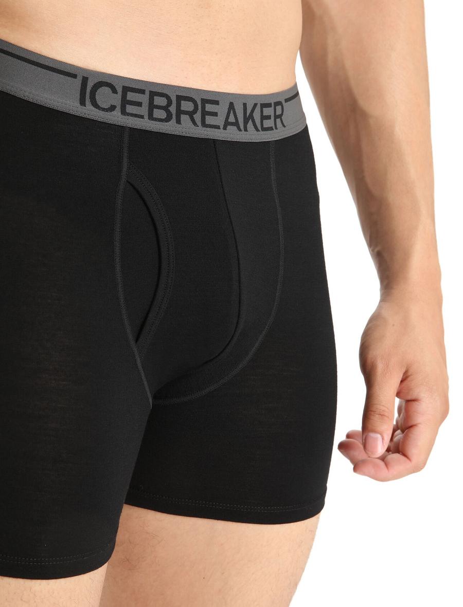 Black Men's Icebreaker Merino Anatomica Boxers With Fly Underwear | USA 1309UZGT